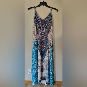 Bohemian Blue and Brown Patterned Dress